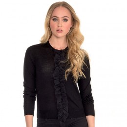 CATHRINE HAMMEL PETIT CARDIGAN W/ RUFFLE BLACK