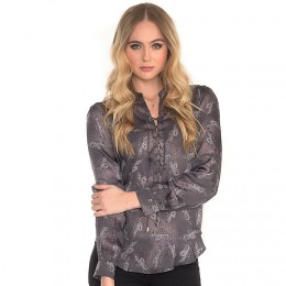 NON SENSE PUFFED SLEEVE BLOUSE ALL OVER PRINTED WASHED BLACK