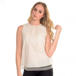 CATHRINE HAMMEL TULLE TOP PEARL GREY