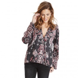 ODD MOLLY ANOTHER DAY LACE-UP BLOUSE ASPHALT MULTI