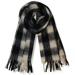 BLACK COLOUR HEAVY CHECK SCARF OFFWHITE/BLACK
