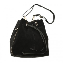 FRONTROW BUCKET BAG COW SPLIT SUEDE BLACK + SHINY GOLD