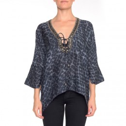 FRONTROW LIVING SESSY BLOUSE LEO BLUE