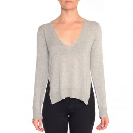NON SENSE COTTON V-NECK PULLOVER GREY MELANGE