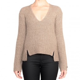 NON SENSE KNITTED V-NECK RIB WHITE MELANGE