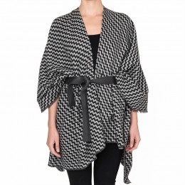 BLACK COLOUR STOLA PONCHO ZIGZAG BLACK