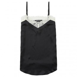 MAISON SCOTCH LACE TRIMMED SILK TANK BLACK