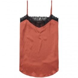 MAISON SCOTCH LACE TRIMMED SILK TANK RHUBARB