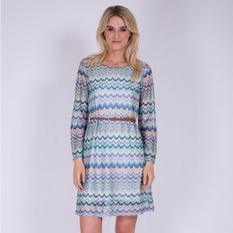 DRY LAKE ZICZAC BELT SHORT DRESS OCEAN BLUE