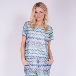 DRY LAKE ZICZAC T-SHIRT BLOUSE OCEAN BLUE