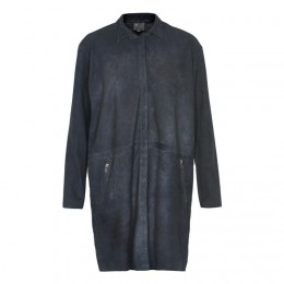 SIX AMES MUJA SUEDE SHIRT DRESS DARK NAVY