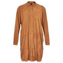 SIX AMES MUJA SUEDE SHIRT DRESS ERMINE