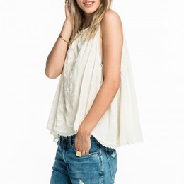 MAISON SCOTCH DENIM DRAPEY SLEEVELESS TOP ECRU
