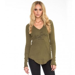 NON SENSE L/S V-NECK COTTON DARK ARMY GREEN 